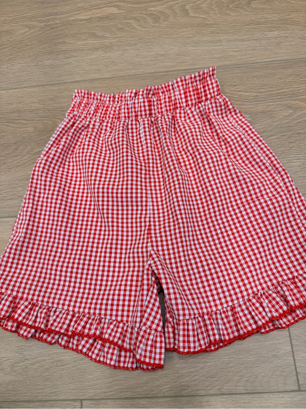Girls' Red Gingham Elastic-Waist Ruffle Hem Shorts